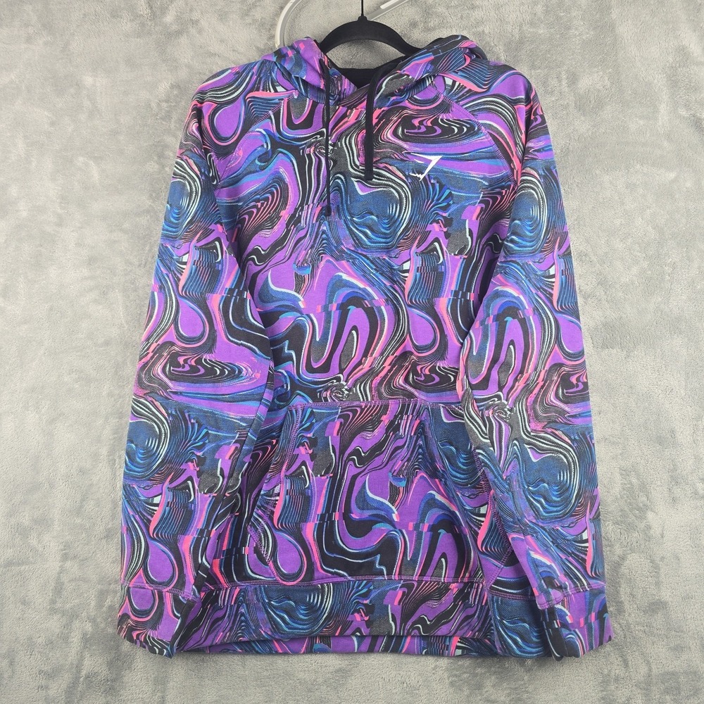 Gymshark Hoodie Mens XL Purple Retro Swirl Tie Dye Pullover Athletic‎ Workout